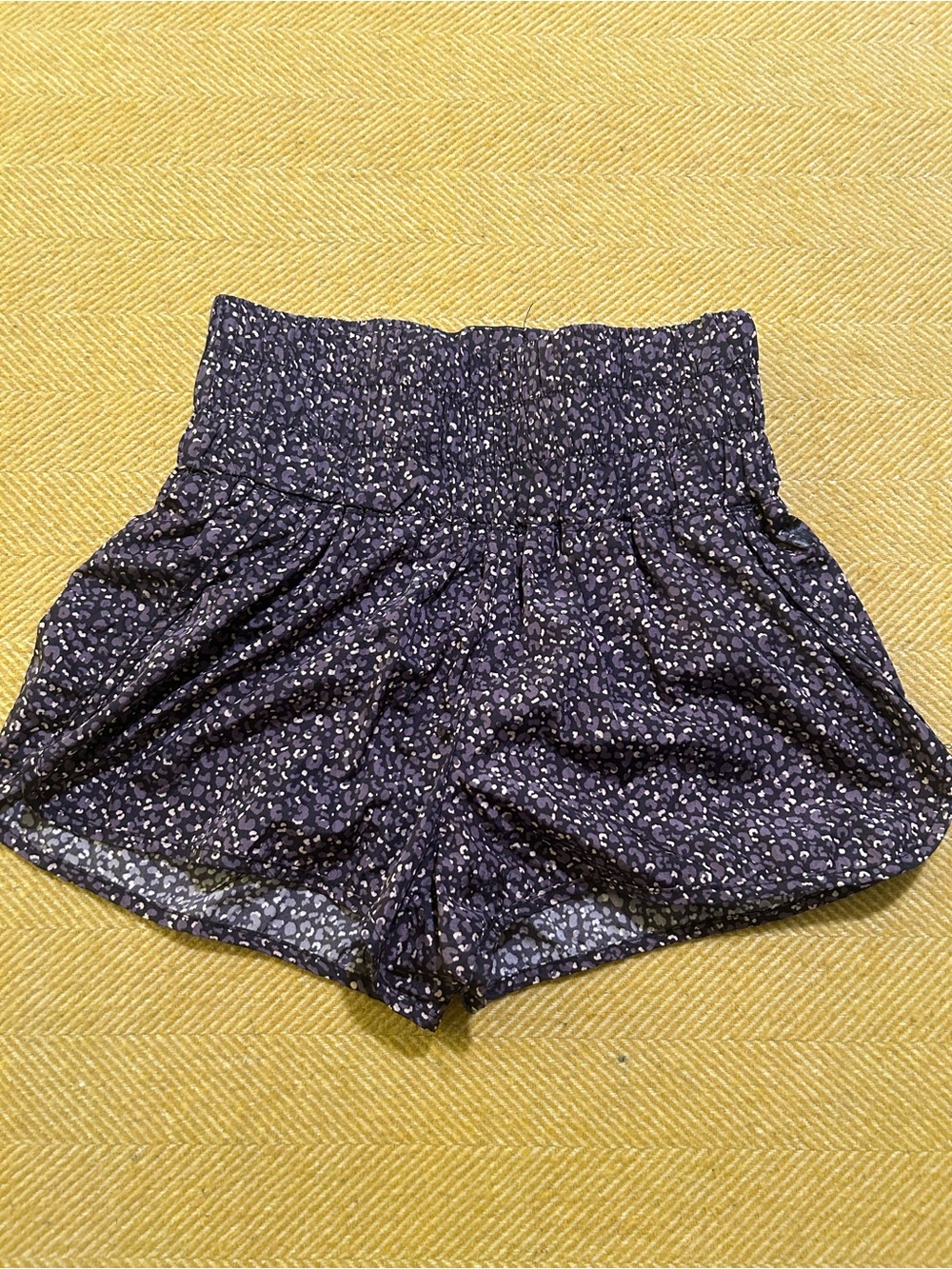 Free People Navy Smocked High-Waist Floral Shorts